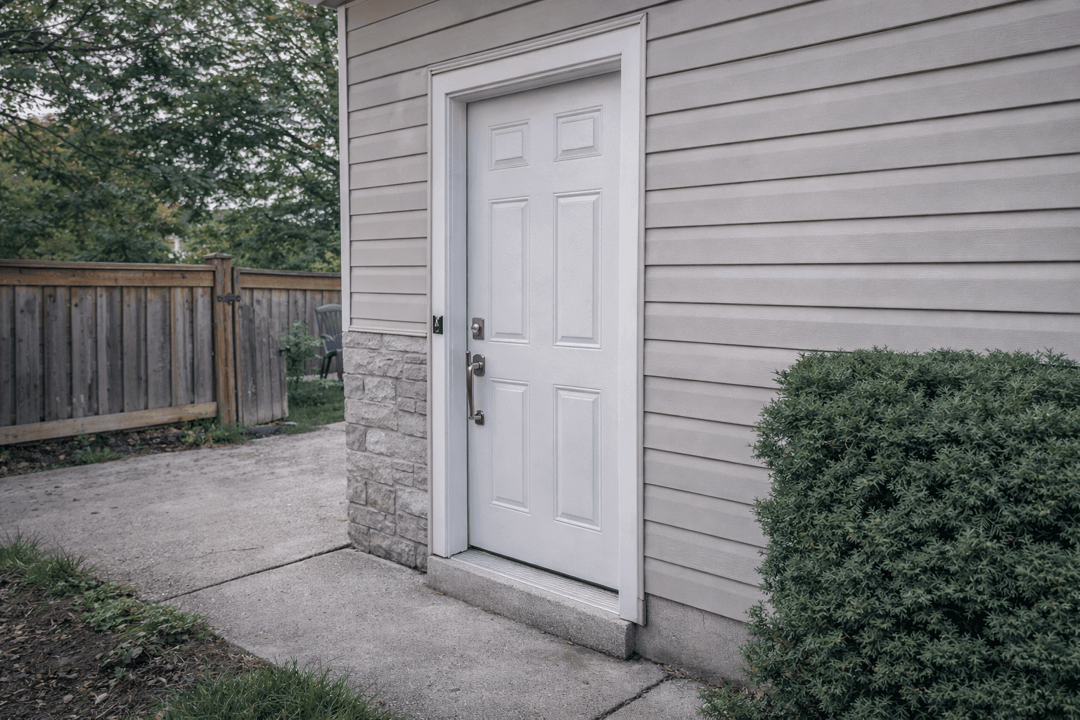 Side entry door with secure exterior door protection and reinforcement.